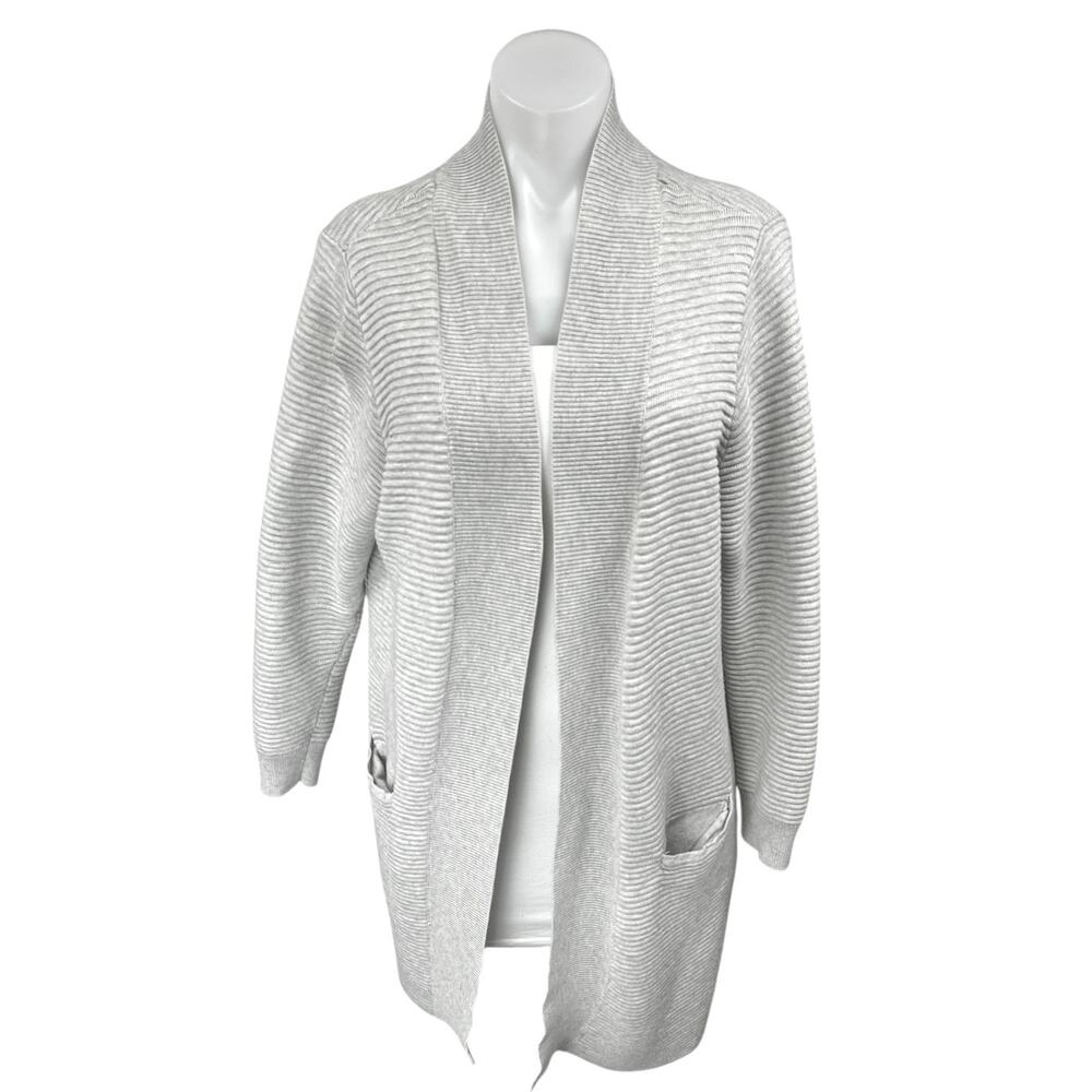Selected Women's Gray Long Sleeve Rib Knit Open Front Cardigan Sweater Top Sz L